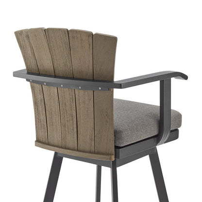 40" Charcoal Metal Swivel Outdoor Counter Height Bar chair with Footrest HomeRoots