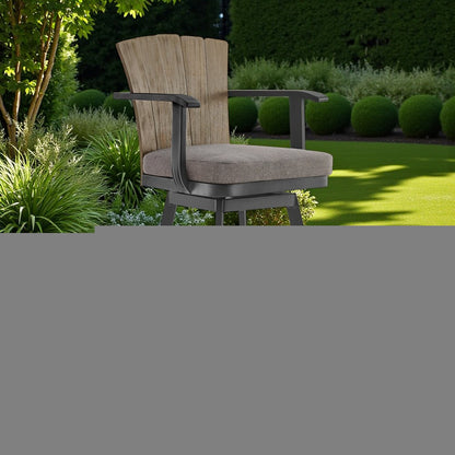 44" Charcoal Metal Swivel Outdoor Bar Height chair with Footrest HomeRoots
