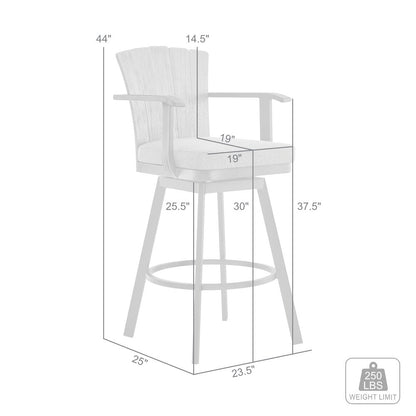 44" Charcoal Metal Swivel Outdoor Bar Height chair with Footrest HomeRoots