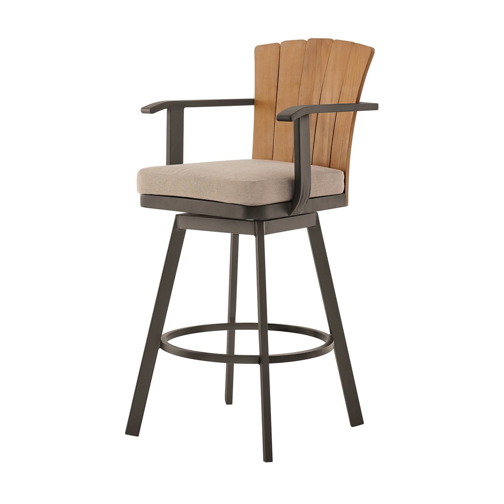 40" Brown Metal Swivel Outdoor Counter Height Bar chair with Footrest HomeRoots