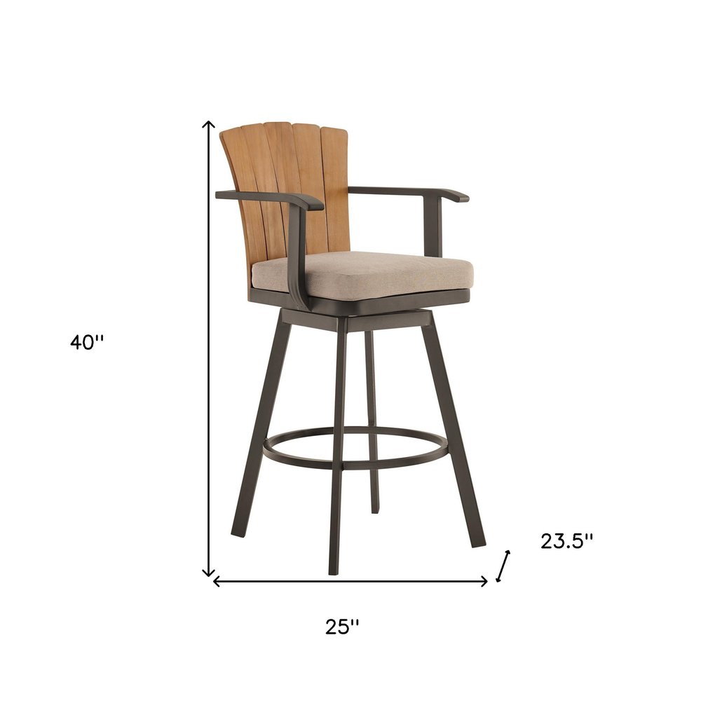 40" Brown Metal Swivel Outdoor Counter Height Bar chair with Footrest HomeRoots