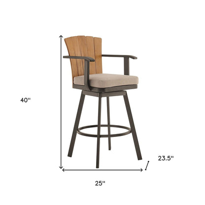 40" Brown Metal Swivel Outdoor Counter Height Bar chair with Footrest HomeRoots