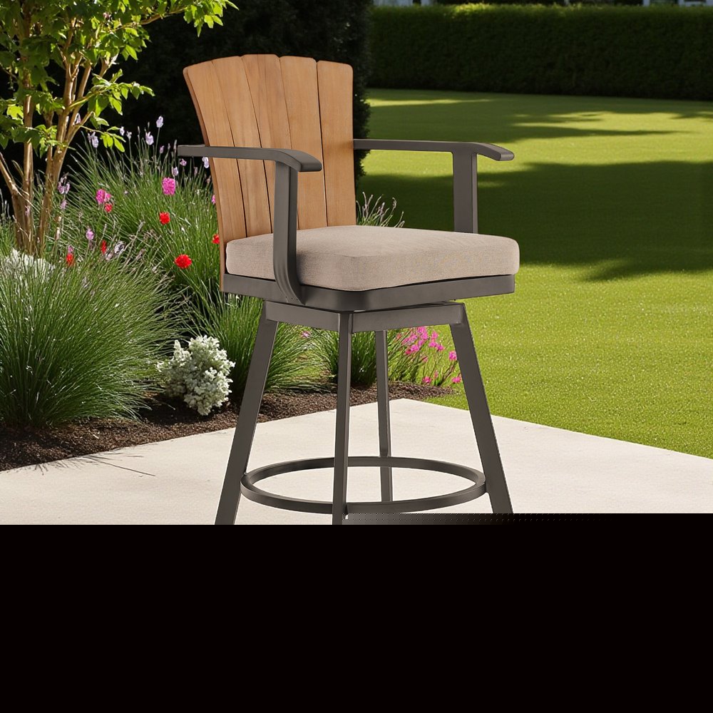 40" Brown Metal Swivel Outdoor Counter Height Bar chair with Footrest HomeRoots