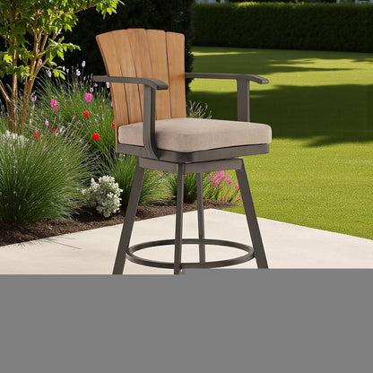 40" Brown Metal Swivel Outdoor Counter Height Bar chair with Footrest HomeRoots