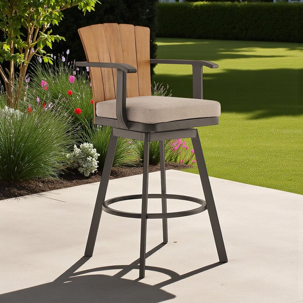 40" Brown Metal Swivel Outdoor Counter Height Bar chair with Footrest HomeRoots
