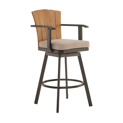 40" Brown Metal Swivel Outdoor Counter Height Bar chair with Footrest HomeRoots
