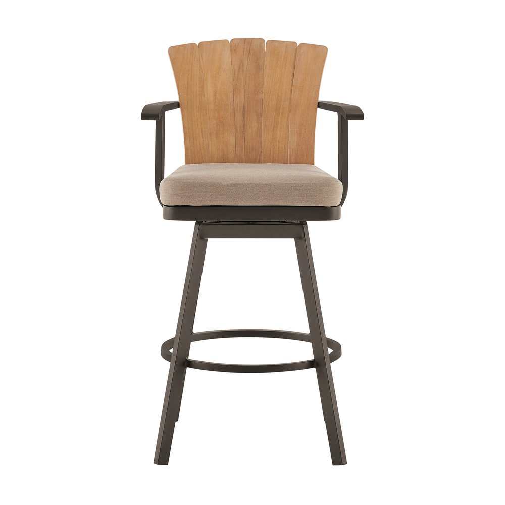 40" Brown Metal Swivel Outdoor Counter Height Bar chair with Footrest HomeRoots