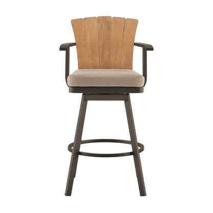 40" Brown Metal Swivel Outdoor Counter Height Bar chair with Footrest HomeRoots