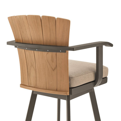 40" Brown Metal Swivel Outdoor Counter Height Bar chair with Footrest HomeRoots