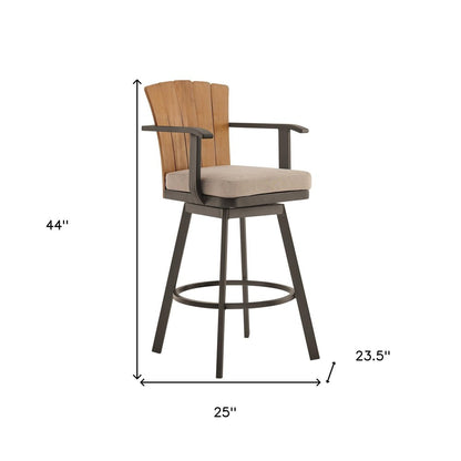 44" Brown Metal Swivel Outdoor Bar Height chair with Footrest HomeRoots