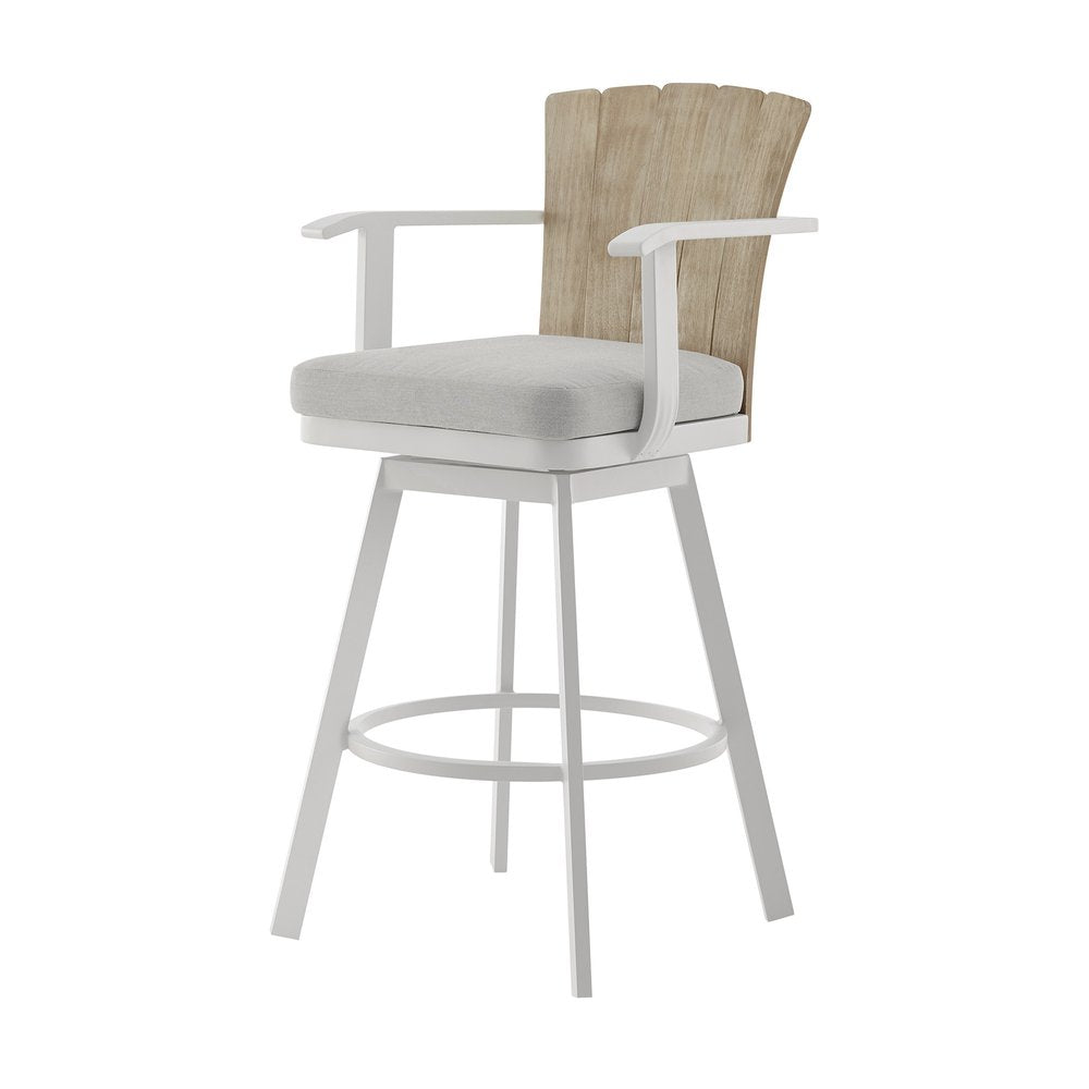 40" Gray Metal Swivel Outdoor Counter Height Bar chair with Footrest HomeRoots