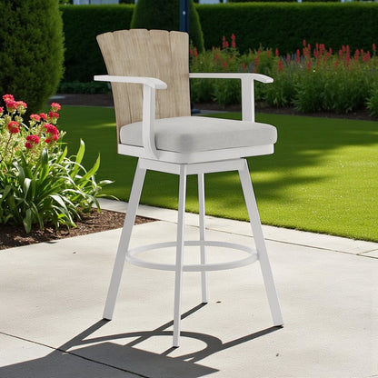 40" Gray Metal Swivel Outdoor Counter Height Bar chair with Footrest HomeRoots