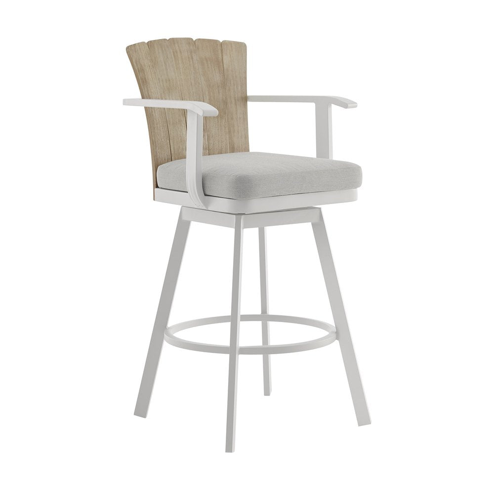 40" Gray Metal Swivel Outdoor Counter Height Bar chair with Footrest HomeRoots