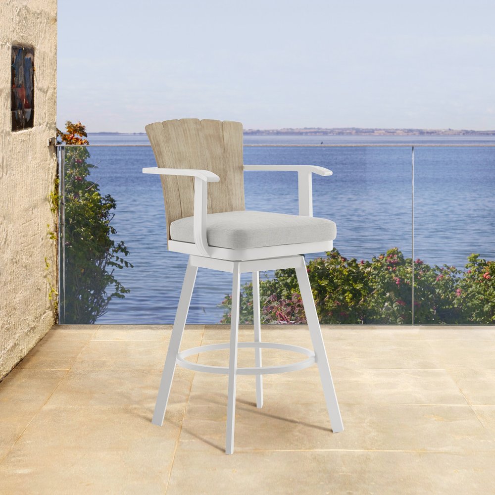 40" Gray Metal Swivel Outdoor Counter Height Bar chair with Footrest HomeRoots