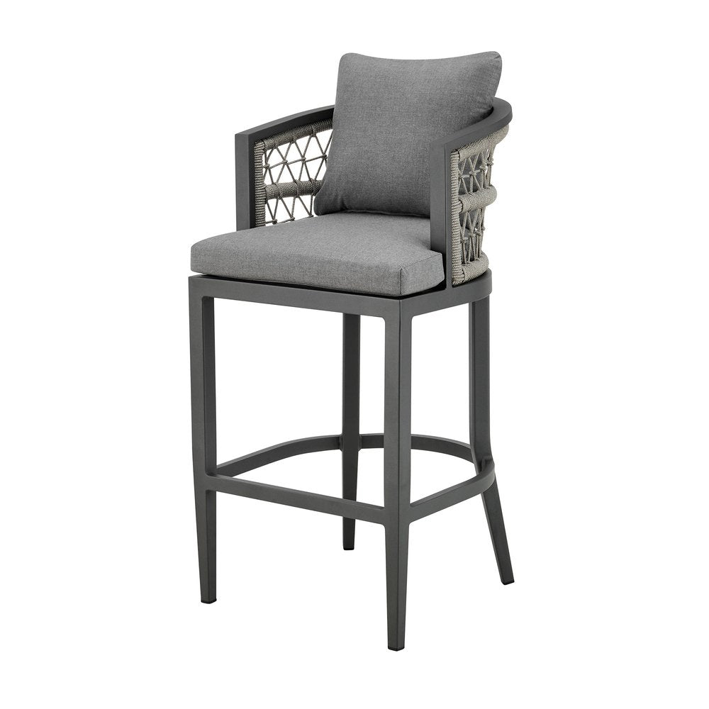 40" Gray Metal Outdoor Bar Height chair with Footrest HomeRoots