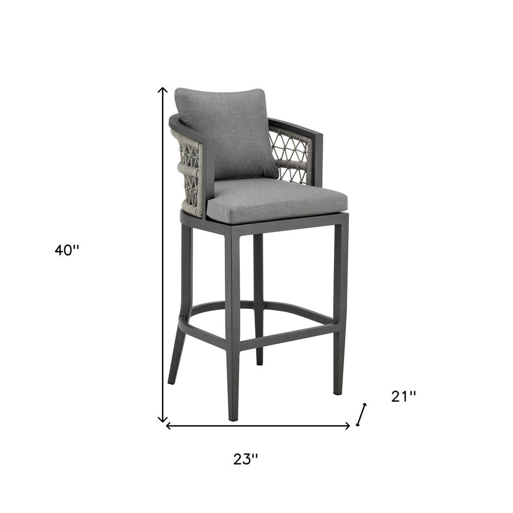40" Gray Metal Outdoor Bar Height chair with Footrest HomeRoots