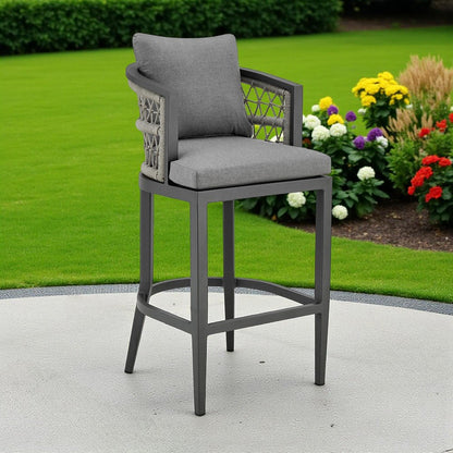 40" Gray Metal Outdoor Bar Height chair with Footrest HomeRoots