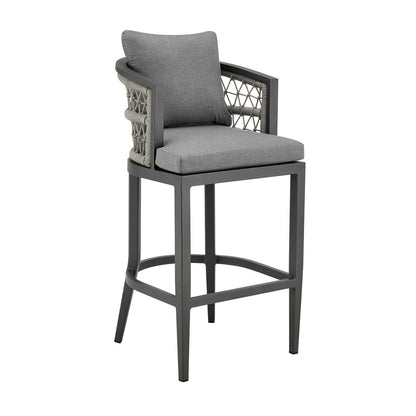 40" Gray Metal Outdoor Bar Height chair with Footrest HomeRoots