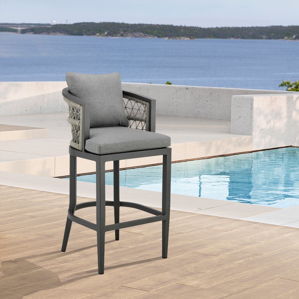 40" Gray Metal Outdoor Bar Height chair with Footrest HomeRoots