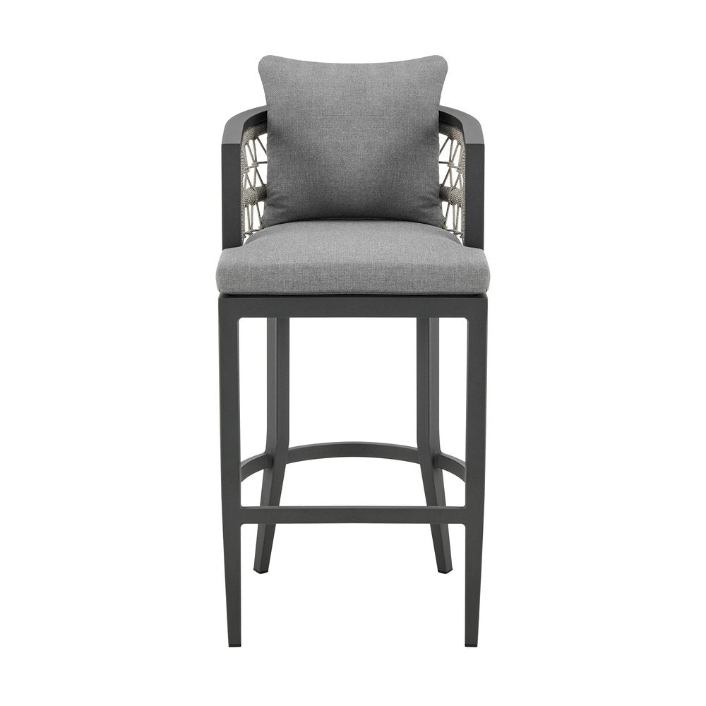 40" Gray Metal Outdoor Bar Height chair with Footrest HomeRoots