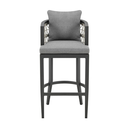 40" Gray Metal Outdoor Bar Height chair with Footrest HomeRoots