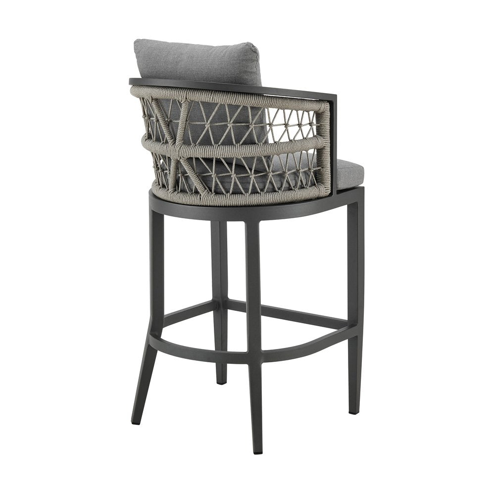 40" Gray Metal Outdoor Bar Height chair with Footrest HomeRoots