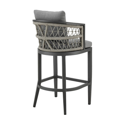 40" Gray Metal Outdoor Bar Height chair with Footrest HomeRoots