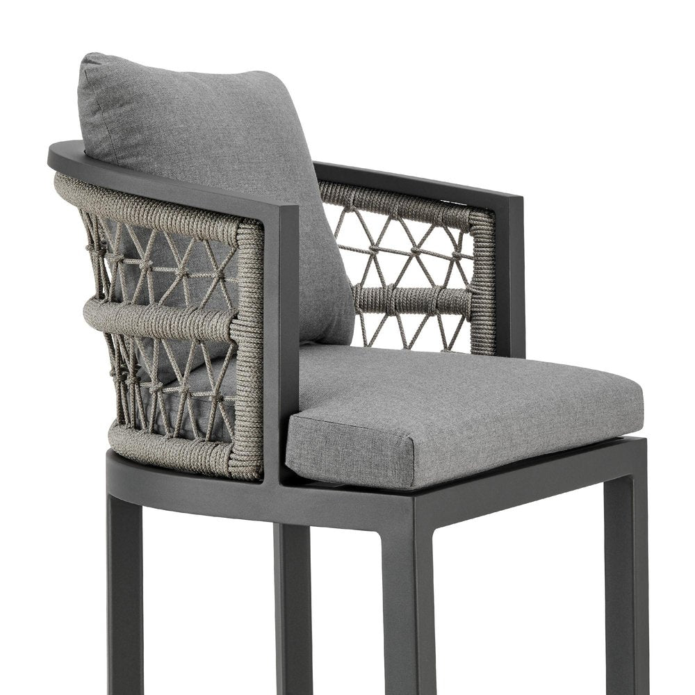 40" Gray Metal Outdoor Bar Height chair with Footrest HomeRoots