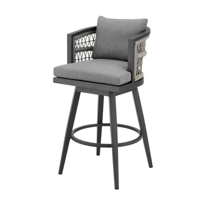 40" Gray Metal Swivel Outdoor Bar Height chair with Footrest HomeRoots