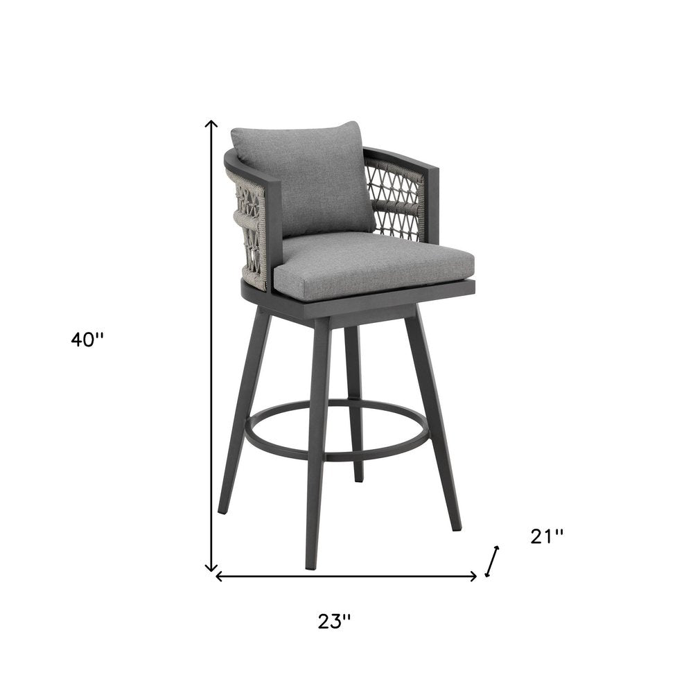 40" Gray Metal Swivel Outdoor Bar Height chair with Footrest HomeRoots