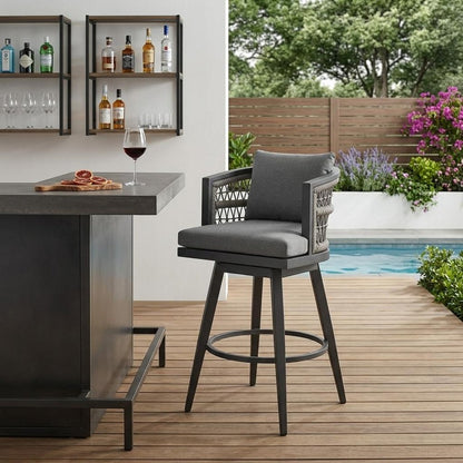 40" Gray Metal Swivel Outdoor Bar Height chair with Footrest HomeRoots