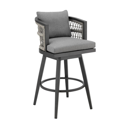 40" Gray Metal Swivel Outdoor Bar Height chair with Footrest HomeRoots