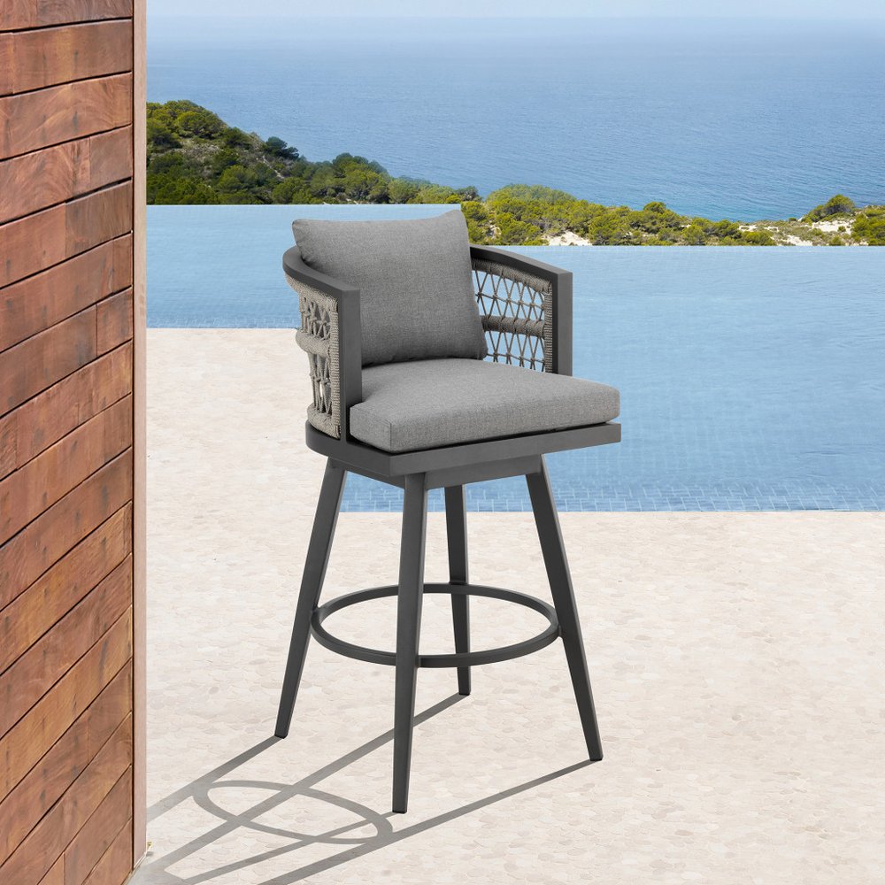 40" Gray Metal Swivel Outdoor Bar Height chair with Footrest HomeRoots