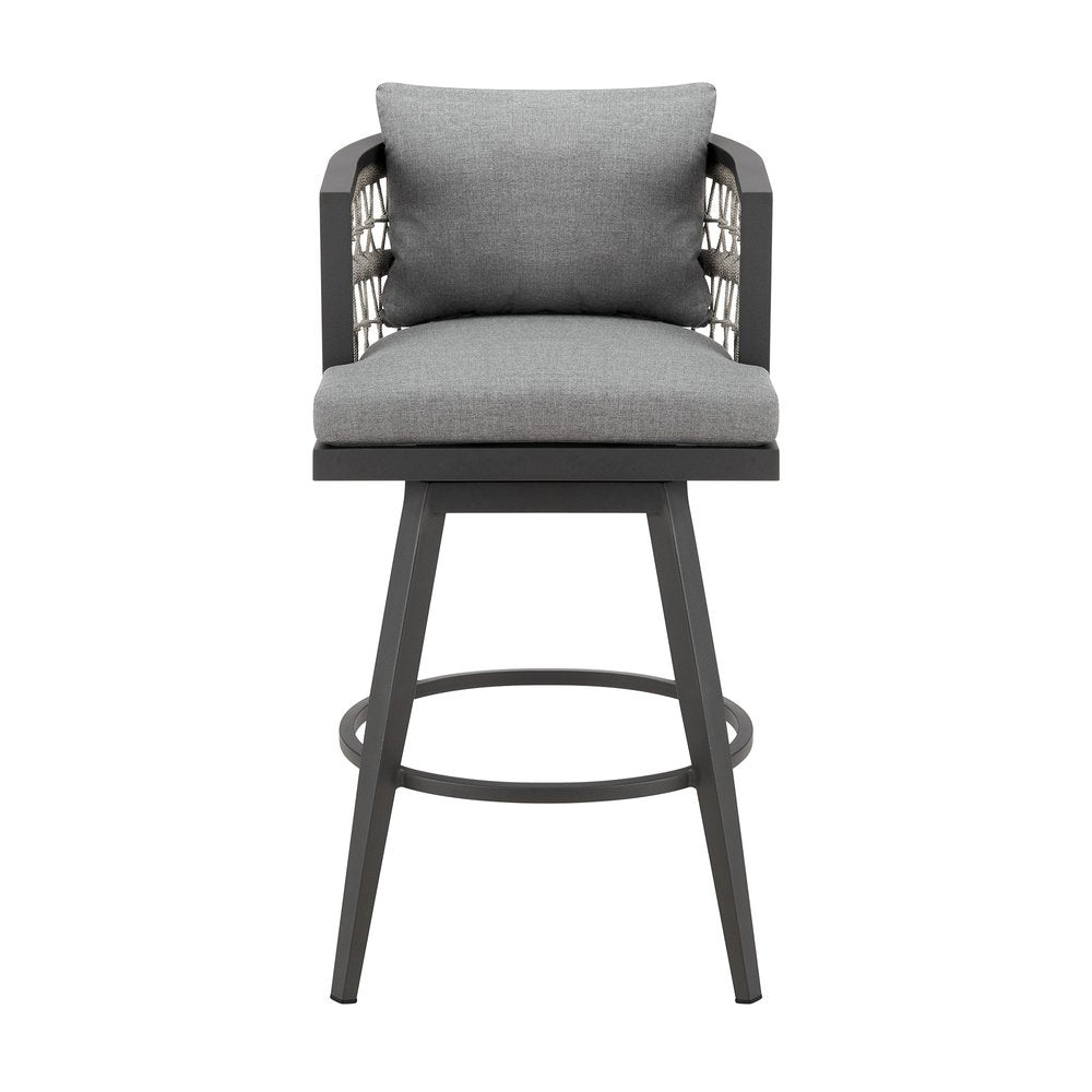 40" Gray Metal Swivel Outdoor Bar Height chair with Footrest HomeRoots