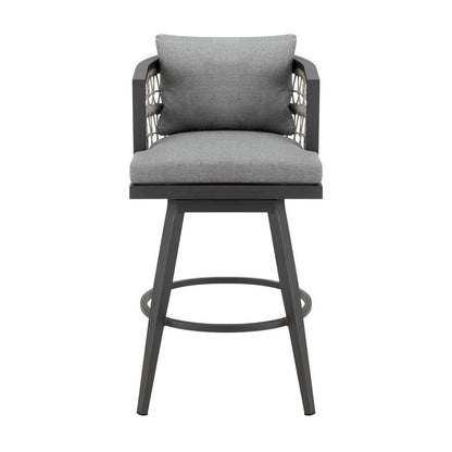 40" Gray Metal Swivel Outdoor Bar Height chair with Footrest HomeRoots