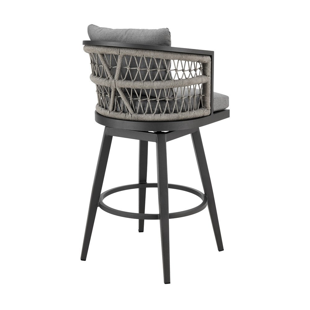 40" Gray Metal Swivel Outdoor Bar Height chair with Footrest HomeRoots