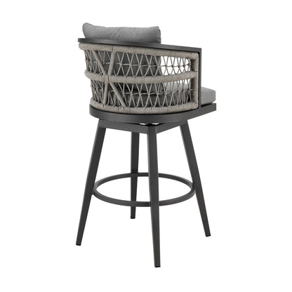 40" Gray Metal Swivel Outdoor Bar Height chair with Footrest HomeRoots