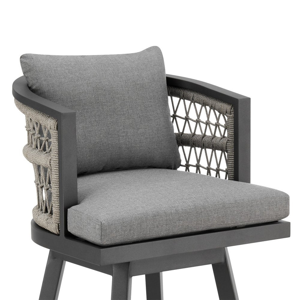 40" Gray Metal Swivel Outdoor Bar Height chair with Footrest HomeRoots