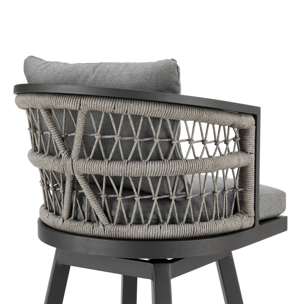 40" Gray Metal Swivel Outdoor Bar Height chair with Footrest HomeRoots