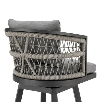 40" Gray Metal Swivel Outdoor Bar Height chair with Footrest HomeRoots
