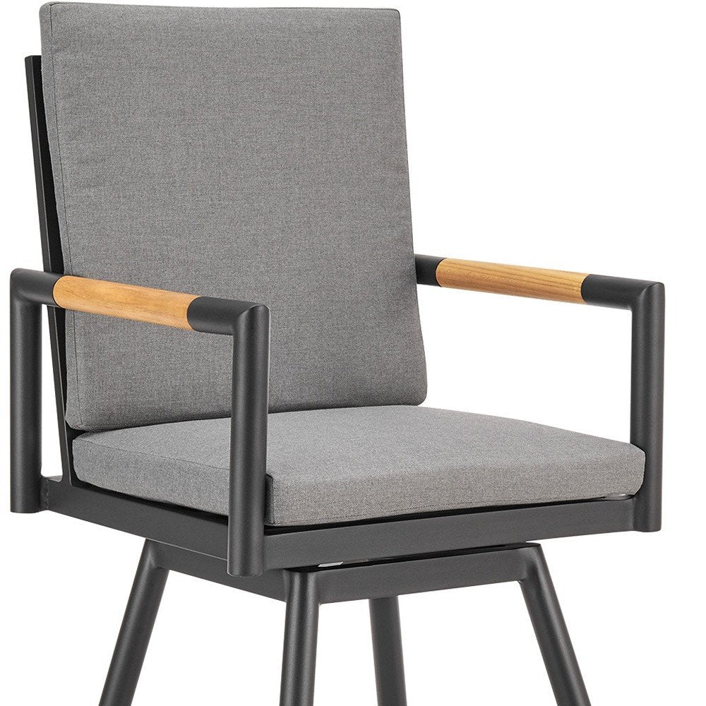 48" Dark Gray Metal Swivel Outdoor Bar Height chair with Footrest HomeRoots