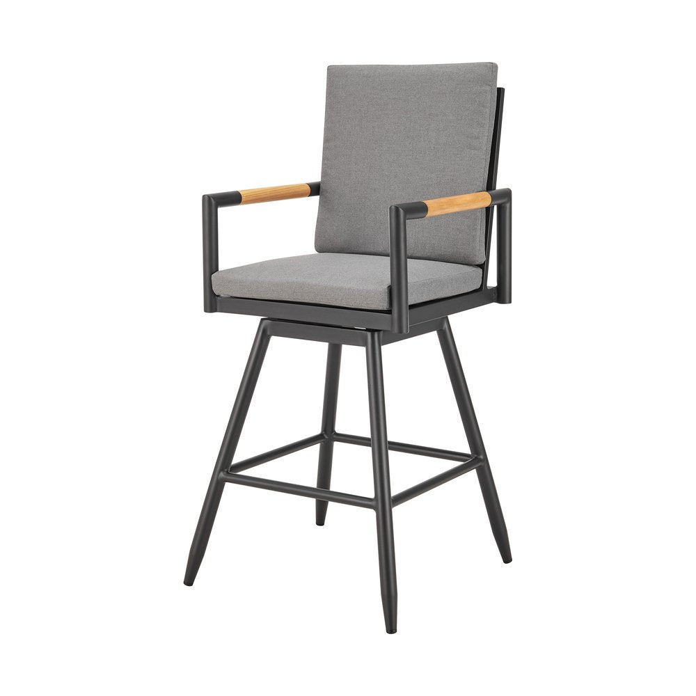 48" Dark Gray Metal Swivel Outdoor Bar Height chair with Footrest HomeRoots