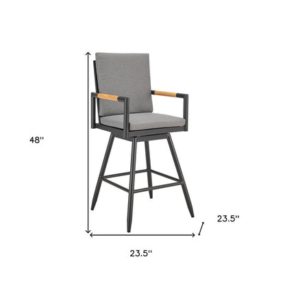 48" Dark Gray Metal Swivel Outdoor Bar Height chair with Footrest HomeRoots