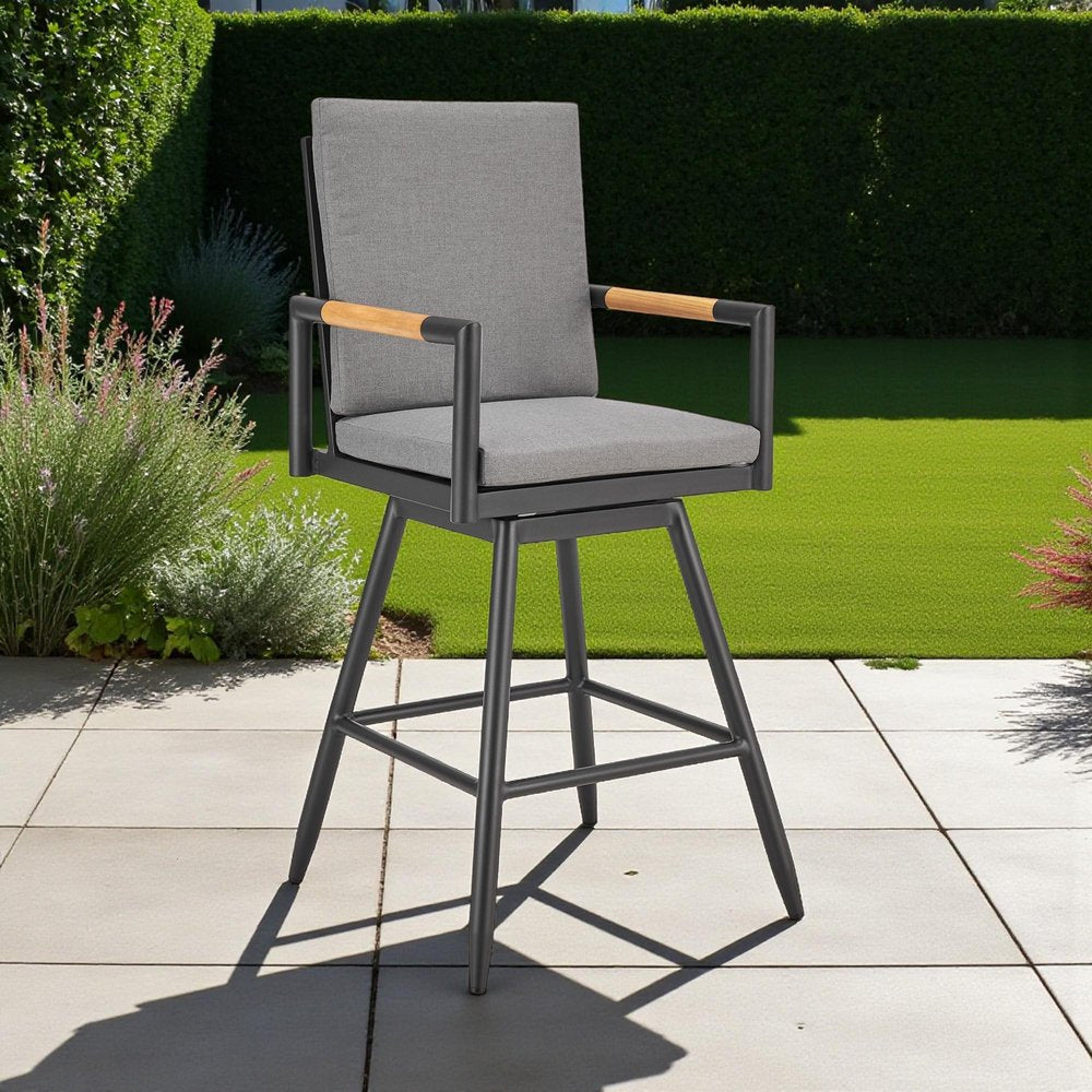 48" Dark Gray Metal Swivel Outdoor Bar Height chair with Footrest HomeRoots