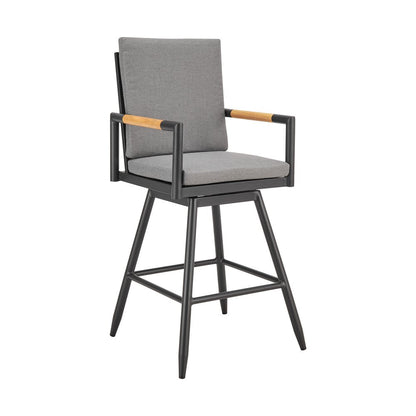 48" Dark Gray Metal Swivel Outdoor Bar Height chair with Footrest HomeRoots