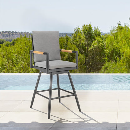 48" Dark Gray Metal Swivel Outdoor Bar Height chair with Footrest HomeRoots