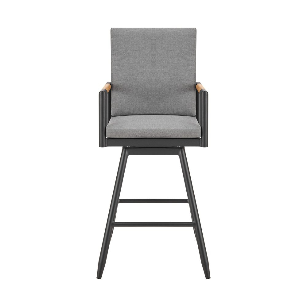 48" Dark Gray Metal Swivel Outdoor Bar Height chair with Footrest HomeRoots