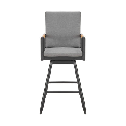 48" Dark Gray Metal Swivel Outdoor Bar Height chair with Footrest HomeRoots