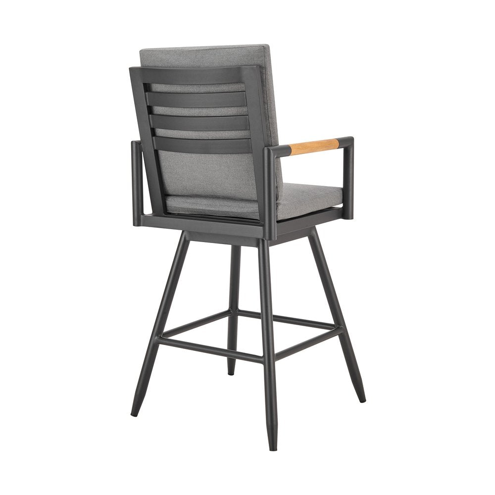 48" Dark Gray Metal Swivel Outdoor Bar Height chair with Footrest HomeRoots
