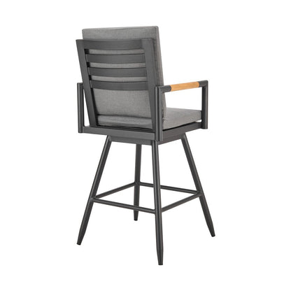 48" Dark Gray Metal Swivel Outdoor Bar Height chair with Footrest HomeRoots